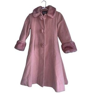 Rothschild Girls Wool Blend Dress Pea Coat Sz 7 Pink Faux Fur Trim Old Money